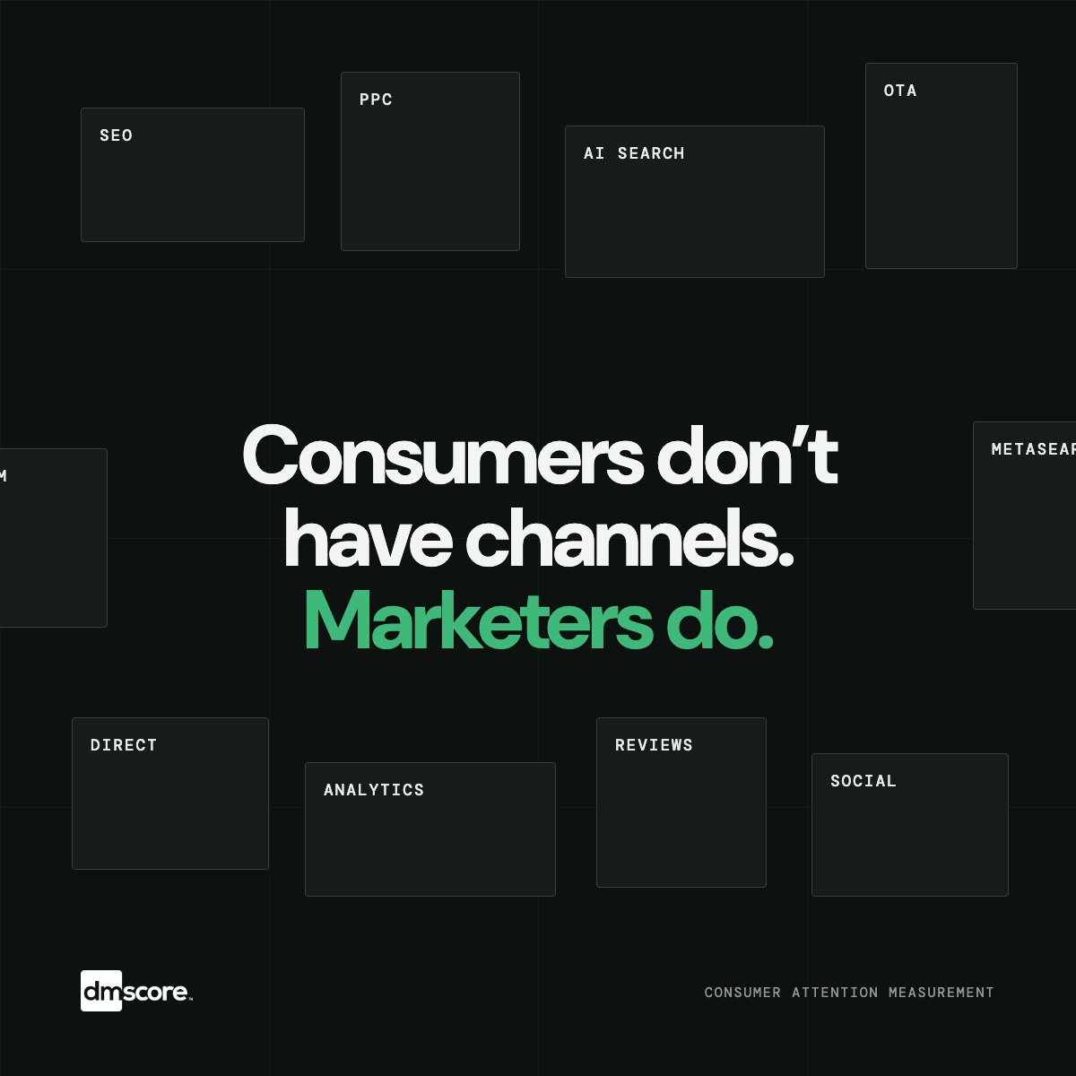 Illustration representing hotel discovery across SEO, paid search and AI Search, supporting the article “Consumers Don’t Have Channels. Marketers Do.”